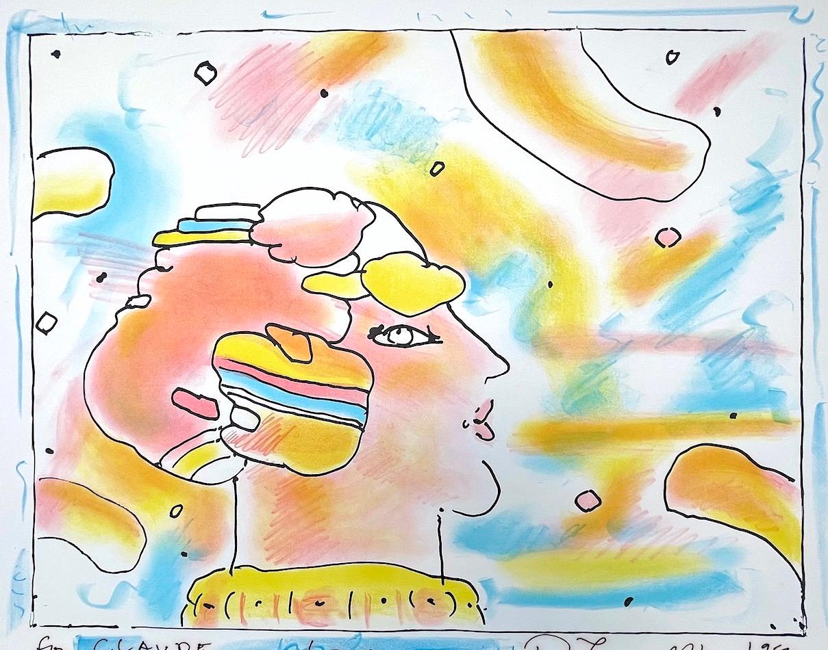 Peter Max Portrait Print - FROM ANOTHER PLANET Signed Lithograph, Profile Portrait, Cosmic Head Meditation