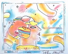 DE OTRO PLANETA Litografía firmada, Retrato de perfil, Meditación con cabeza cósmica