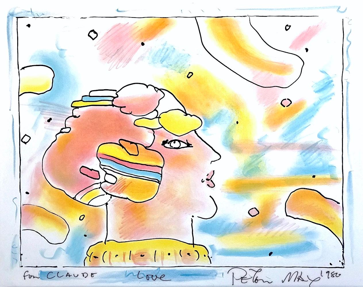 FROM ANOTHER PLANET Signed Lithograph, Profile Portrait, Cosmic Head Meditation  - Print by Peter Max