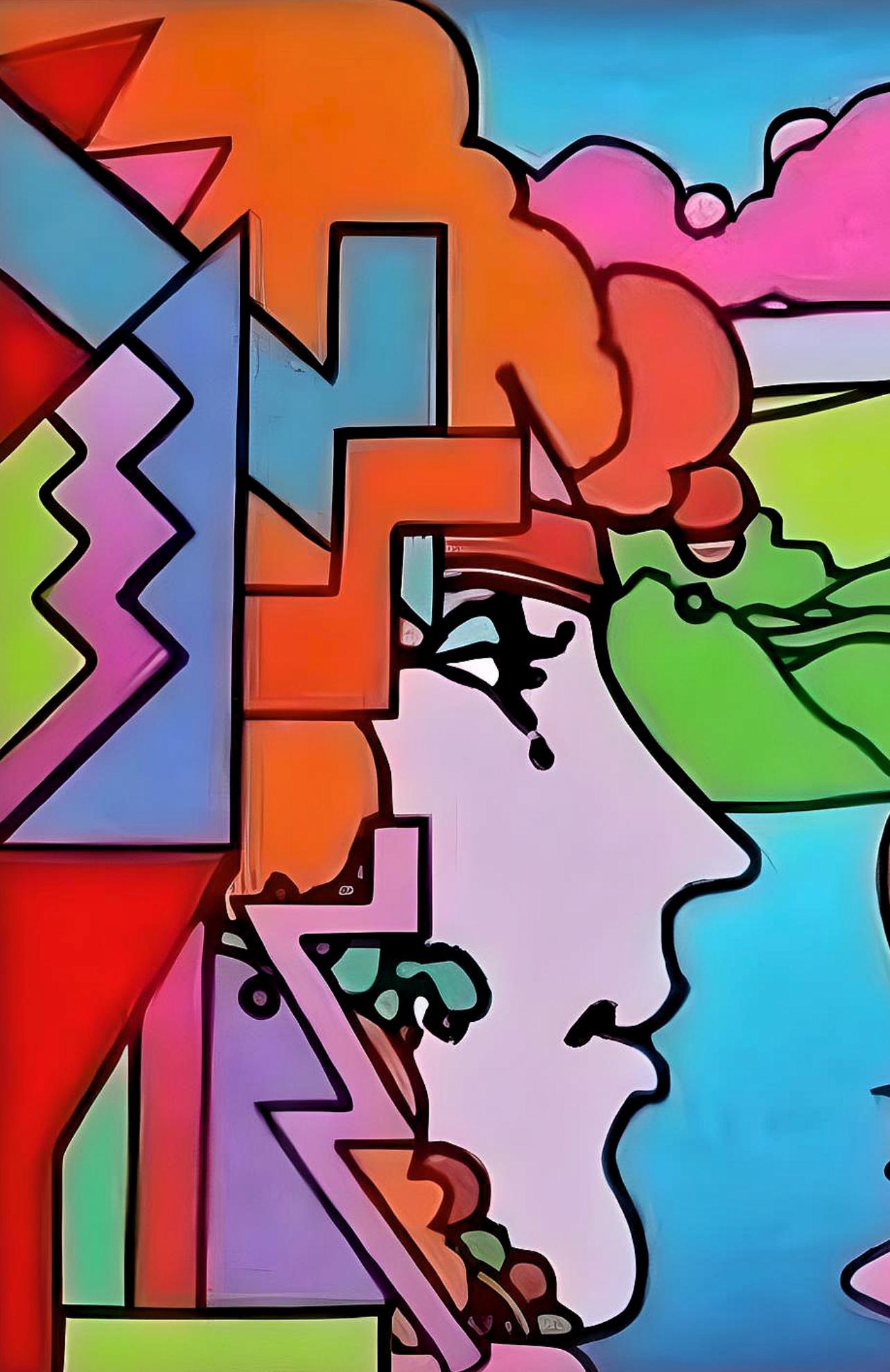 Geometric Profile & Sailboats, Peter Max For Sale 1