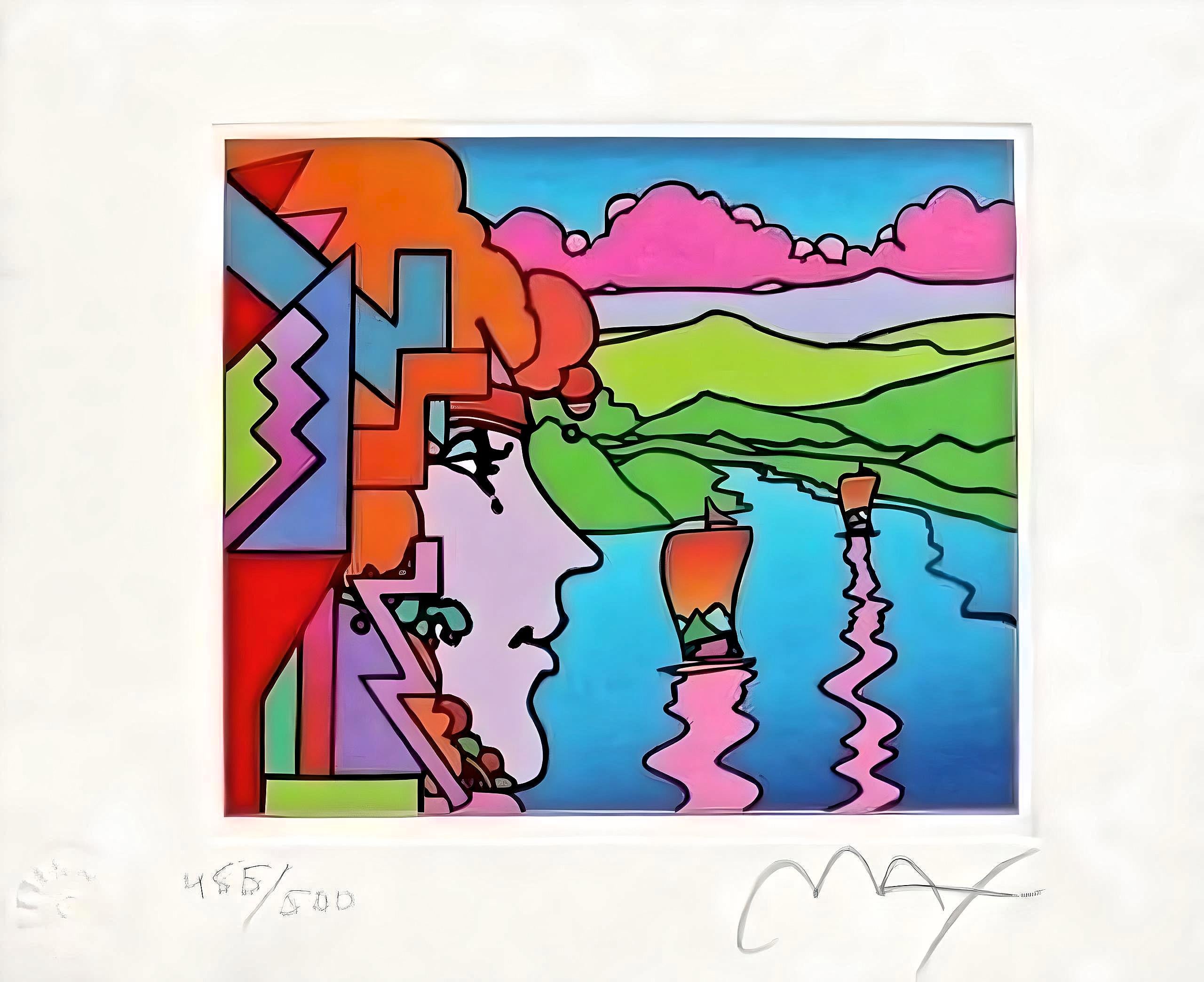 Geometric Profile & Sailboats, Peter Max For Sale 3