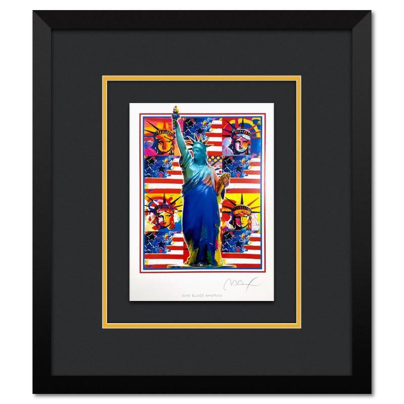 Peter Max Print – Gerahmte Lithographie „God Bless America - with Five Liberties“ in limitierter Auflage
