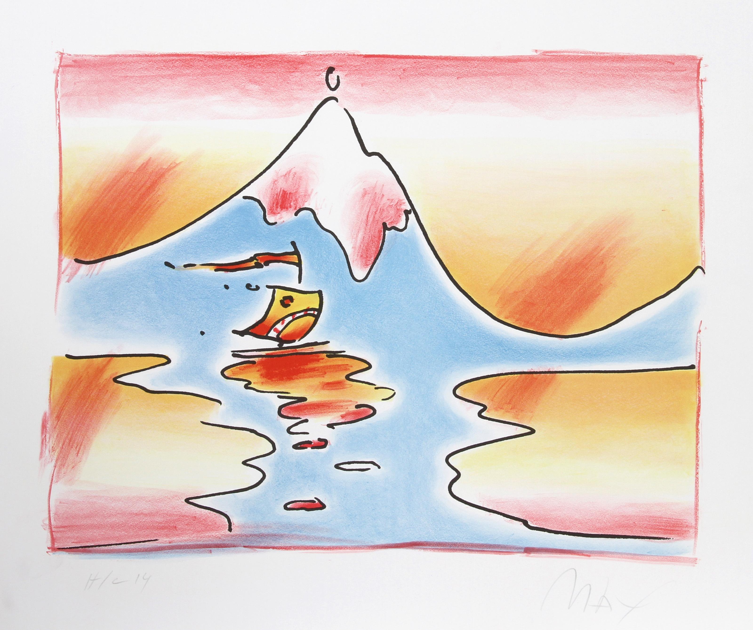 Peter Max, German/American (1937 - ) - Himalayan Valley, Year:  circa 1980, Medium:  Lithograph, signed and numbered in pencil, Edition:  HC, Image Size:  16 x 21 inches, Size:  21.5 in. x 25.5 in. (54.61 cm x 64.77 cm)