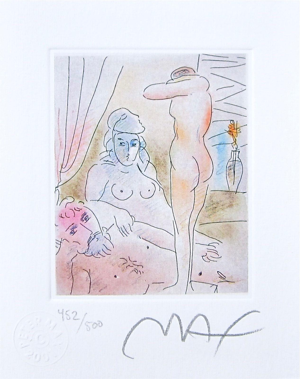 Artist: Peter Max (1937)
Title: Homage to Picasso, Volume I, #3
Year: 2001
Edition: 452/500, plus proofs
Medium: Lithograph on Lustro Saxony paper
Size: 4 x 5 inches
Condition: Excellent
Inscription: Signed and numbered by the artist.
Notes: