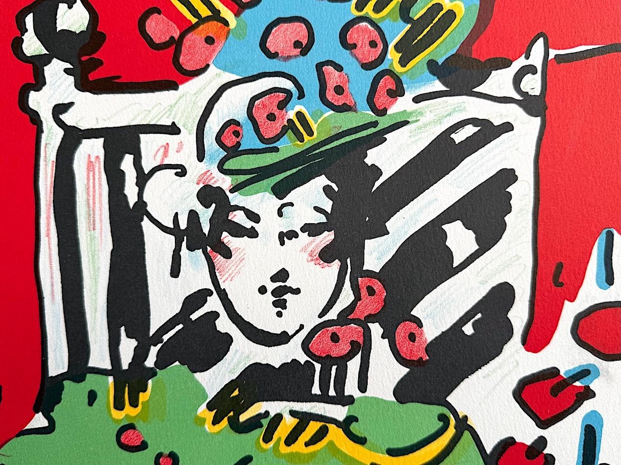 LADY IN GREEN ist eine originale handgezeichnete Lithografie des amerikanischen Künstlers und Pop-Art-Ikone Peter Max, gedruckt in traditioneller Handlithografie-Technik auf archivfähigem Somerset-Papier, 100% säurefrei. LADY IN GREEN ist ein