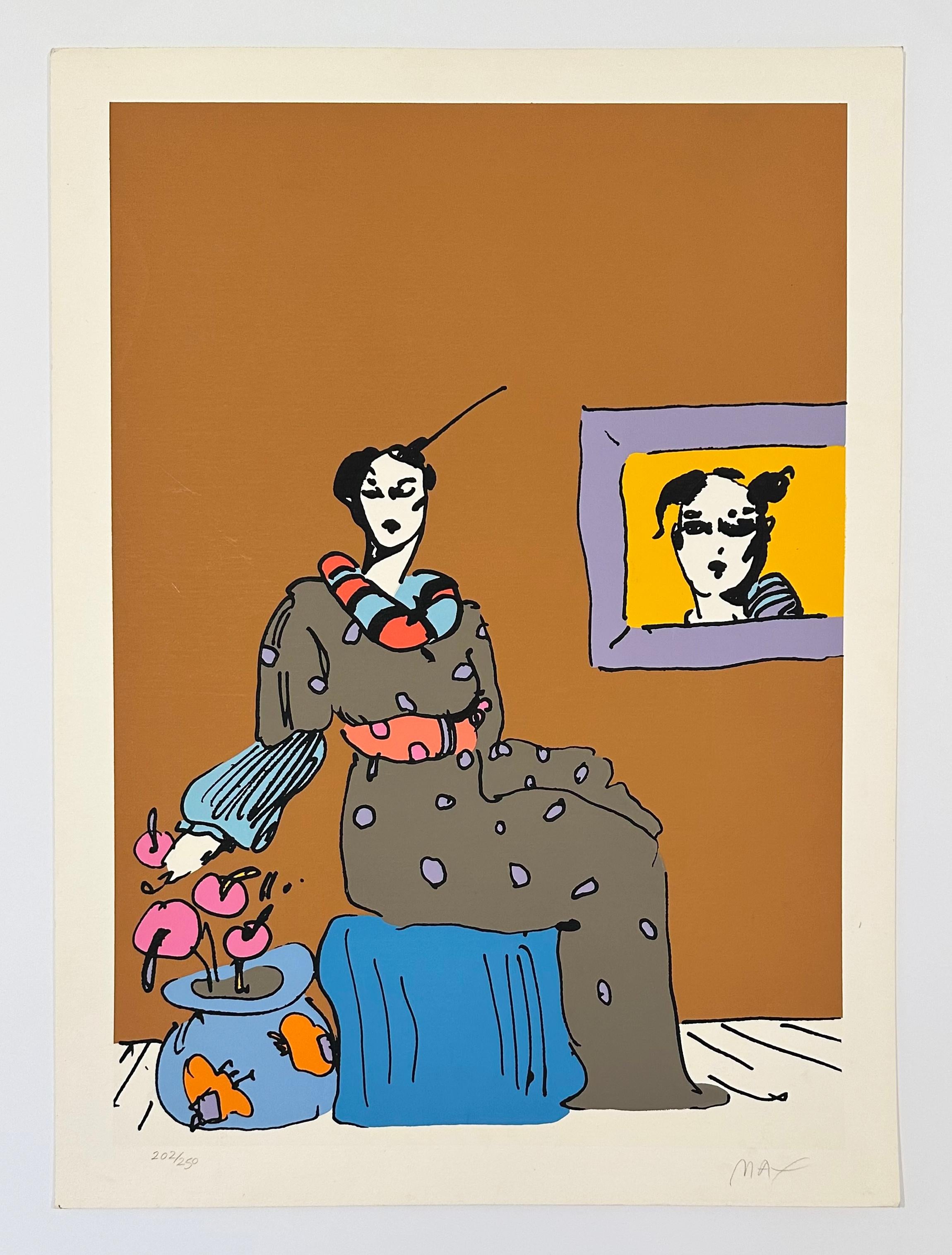 Lady with Portrait - Print by Peter Max