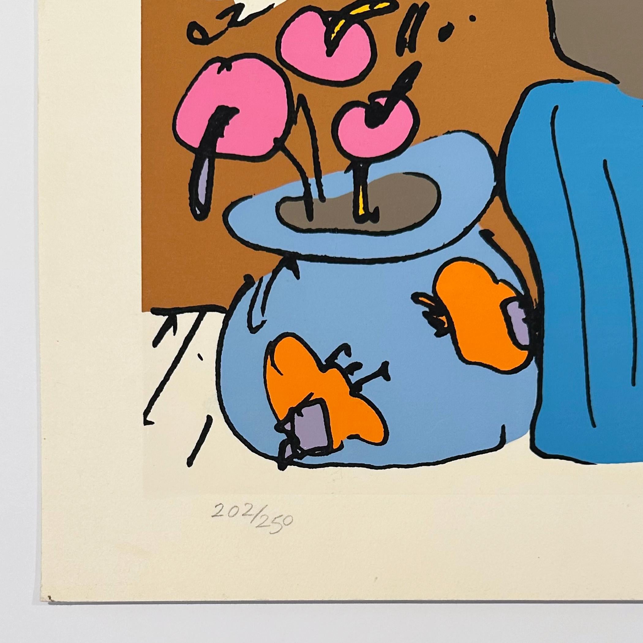 Lady with Portrait - Brown Still-Life Print by Peter Max