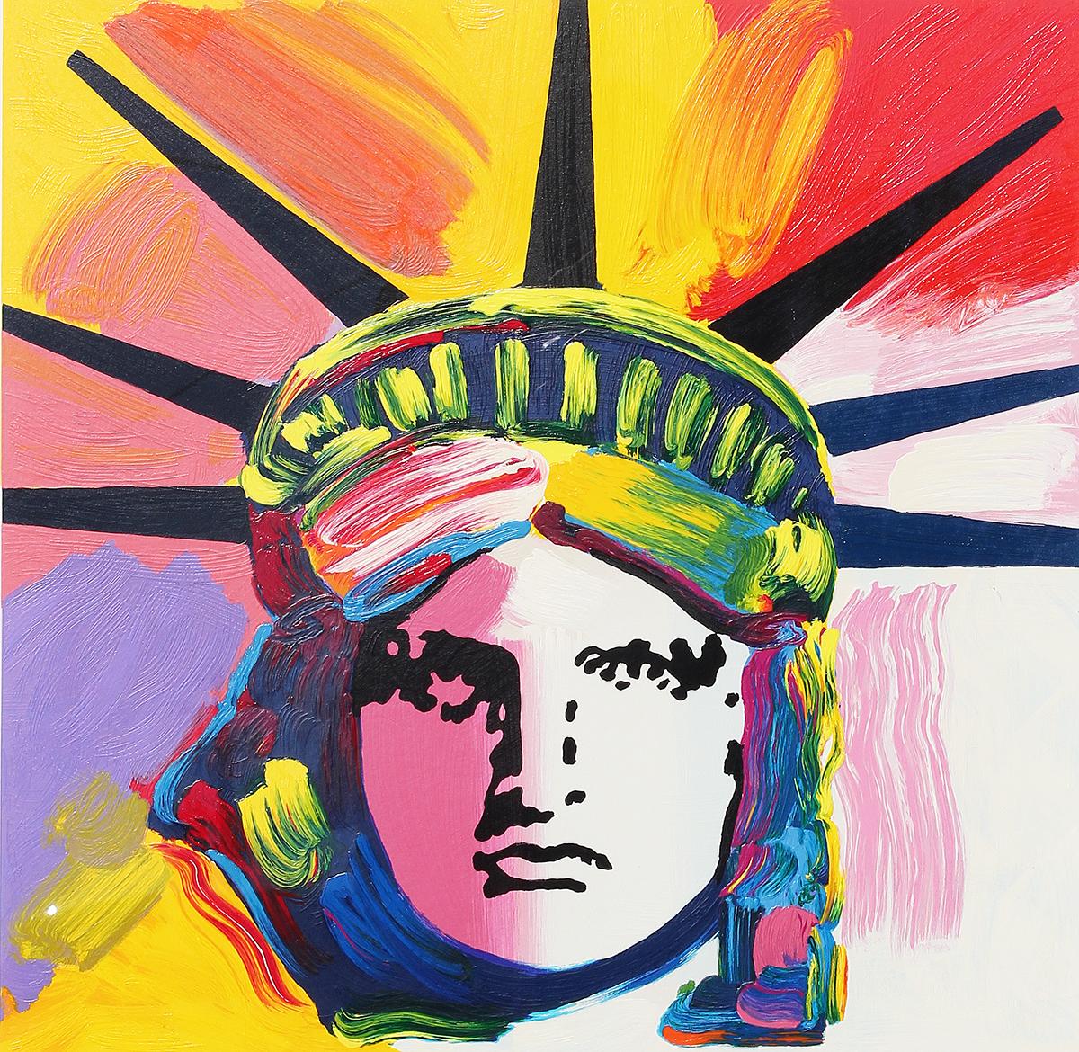 “Liberty Head” Colorful Pop Culture Abstract Serigraph Edition 204/350 - Black Figurative Print by Peter Max