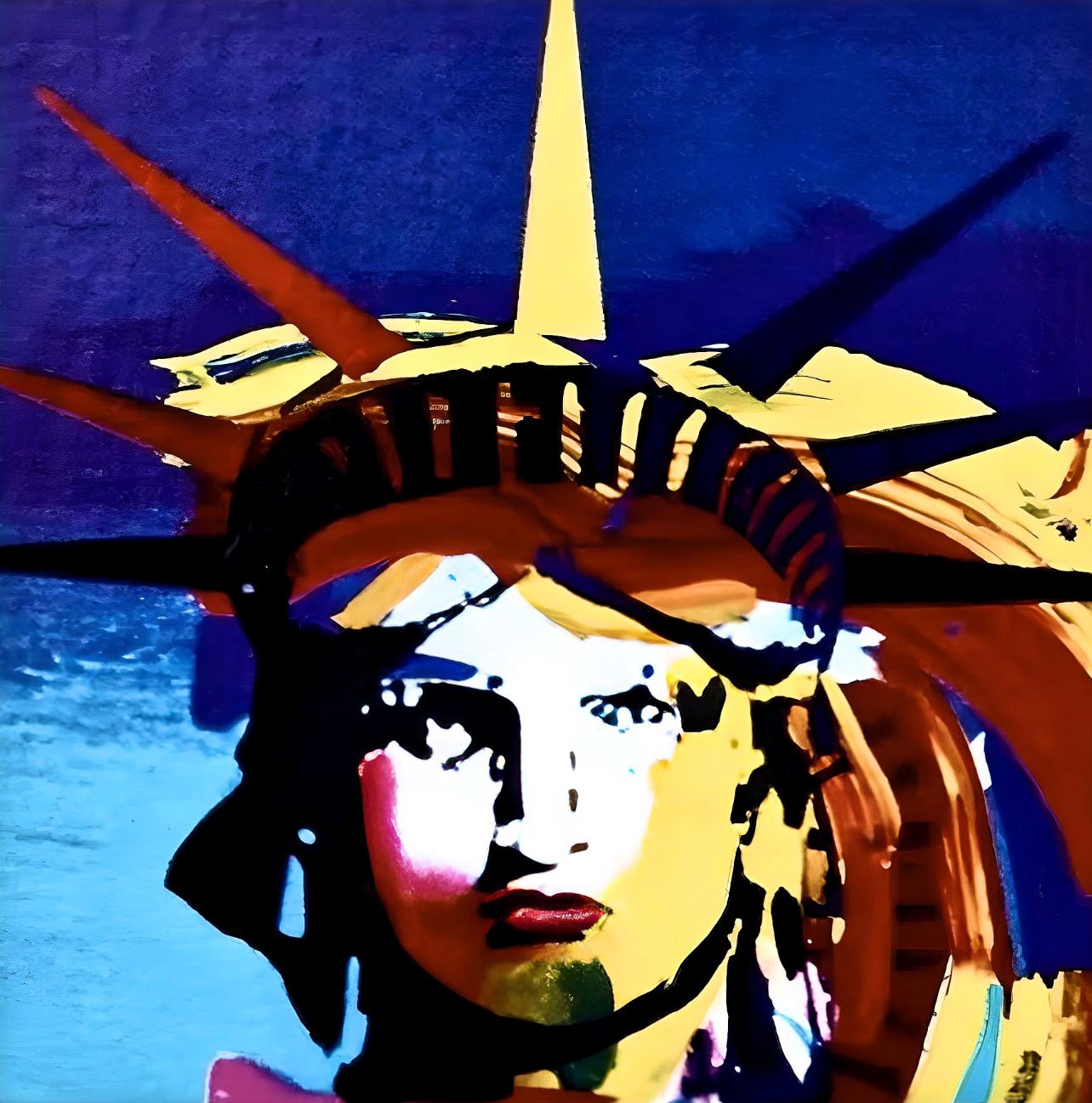 Artist: Peter Max (1937)
Title: Liberty Head VII
Year: 2003
Edition: 451/500, plus proofs
Medium: Lithograph on Lustro Saxony paper
Size: 3.43 x 2.62 inches
Condition: Excellent
Inscription: Signed and numbered by the artist.
Notes: Published by Via