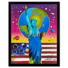 "Liberty with Earth & Flag" Framed Hand Signed Offset Lithograph