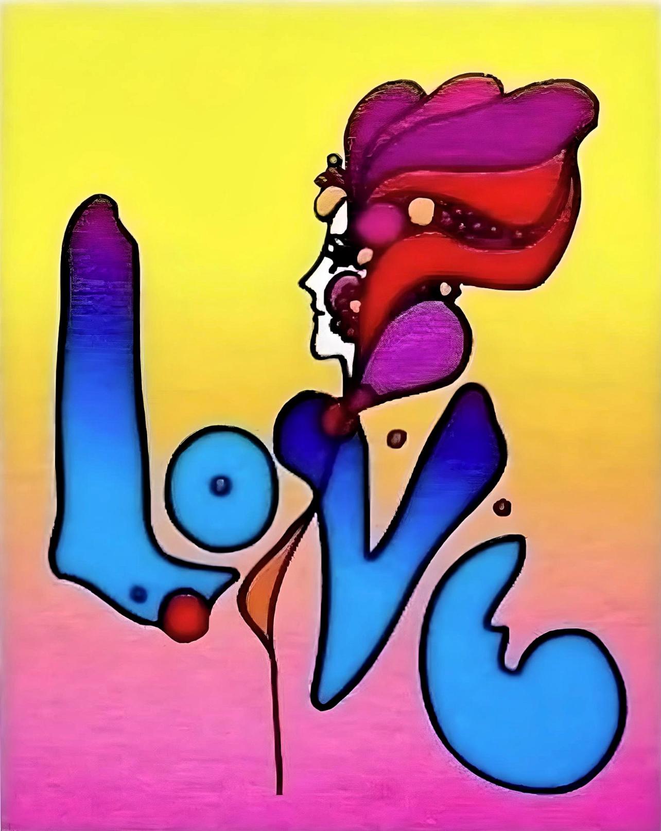 Artist: Peter Max (1937)
Title: Love I
Year: 2001
Edition: 453/500, plus proofs
Medium: Lithograph on Lustro Saxony paper
Size: 6 x 5 inches
Condition: Excellent
Inscription: Signed and numbered by the artist.
Notes: Published by Via Max.

PETER MAX