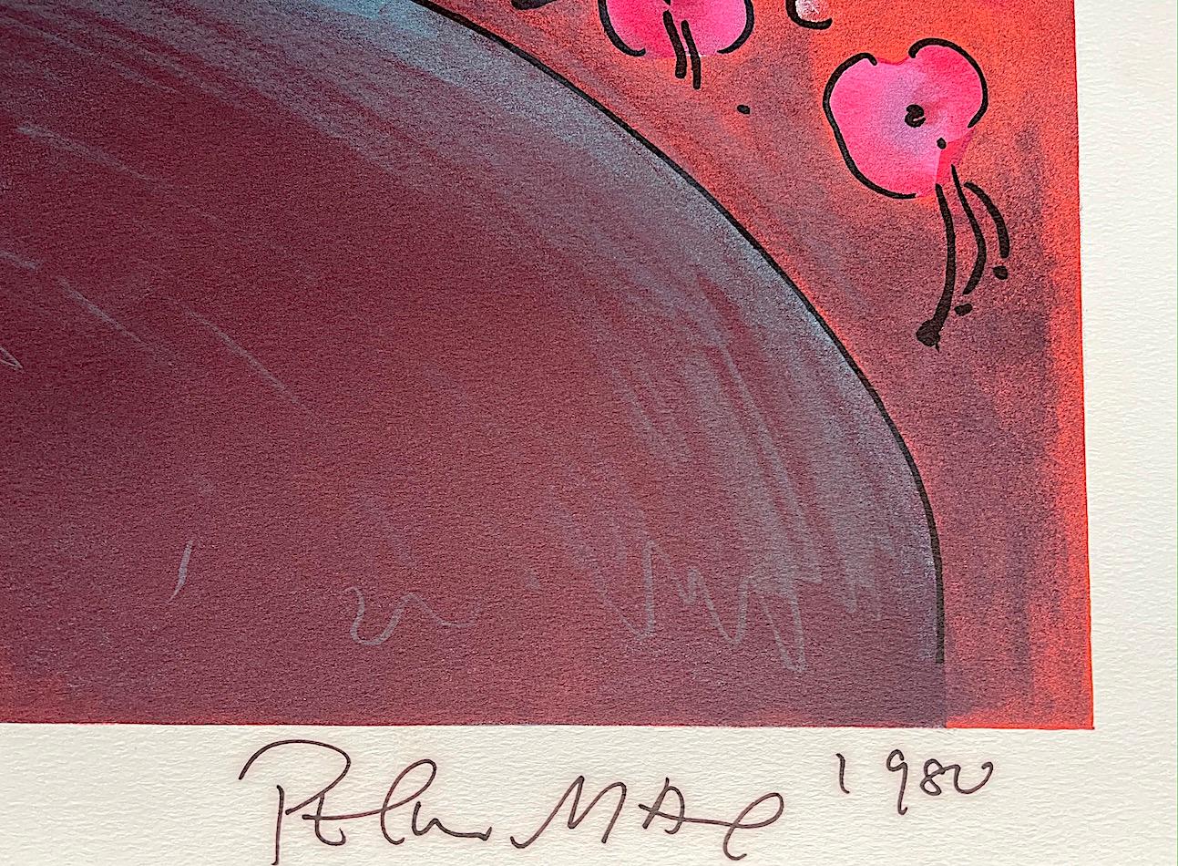 Lithographie signée MARILYN'S FLOWERS II, à fleurs abstraites, orange, rose, marron - Rose Interior Print par Peter Max