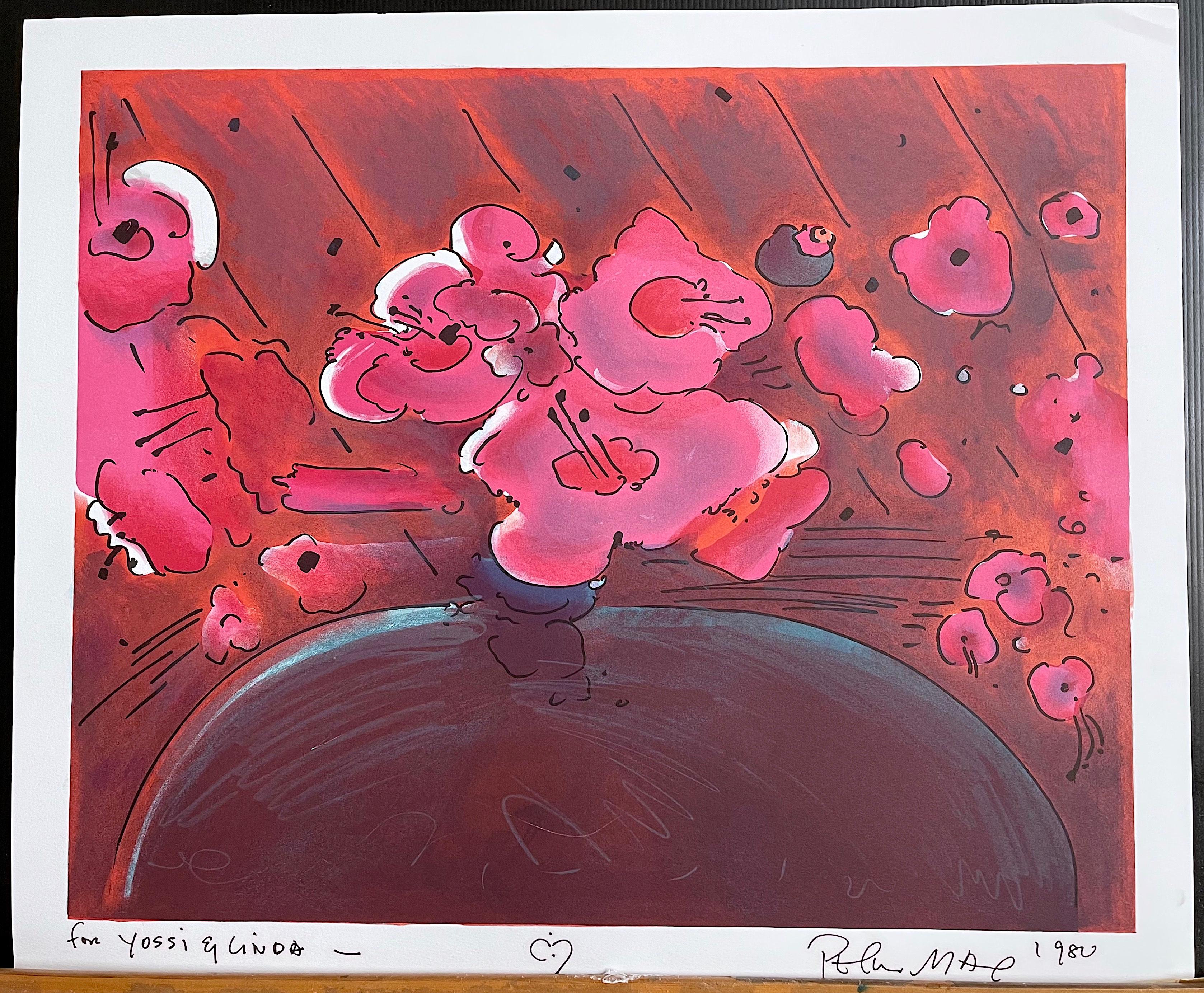 MARILYN'S FLOWERS II, Signed Lithograph, Abstract Floral, Orange, Pink, Brown - Pop Art Print by Peter Max