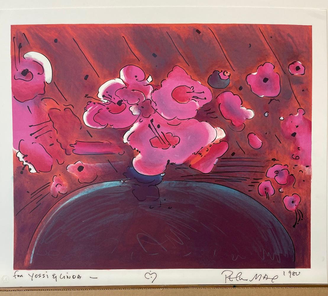 MARILYN'S FLOWERS II, lithographie signée, floral abstrait, orange, rose, Brown en vente 3