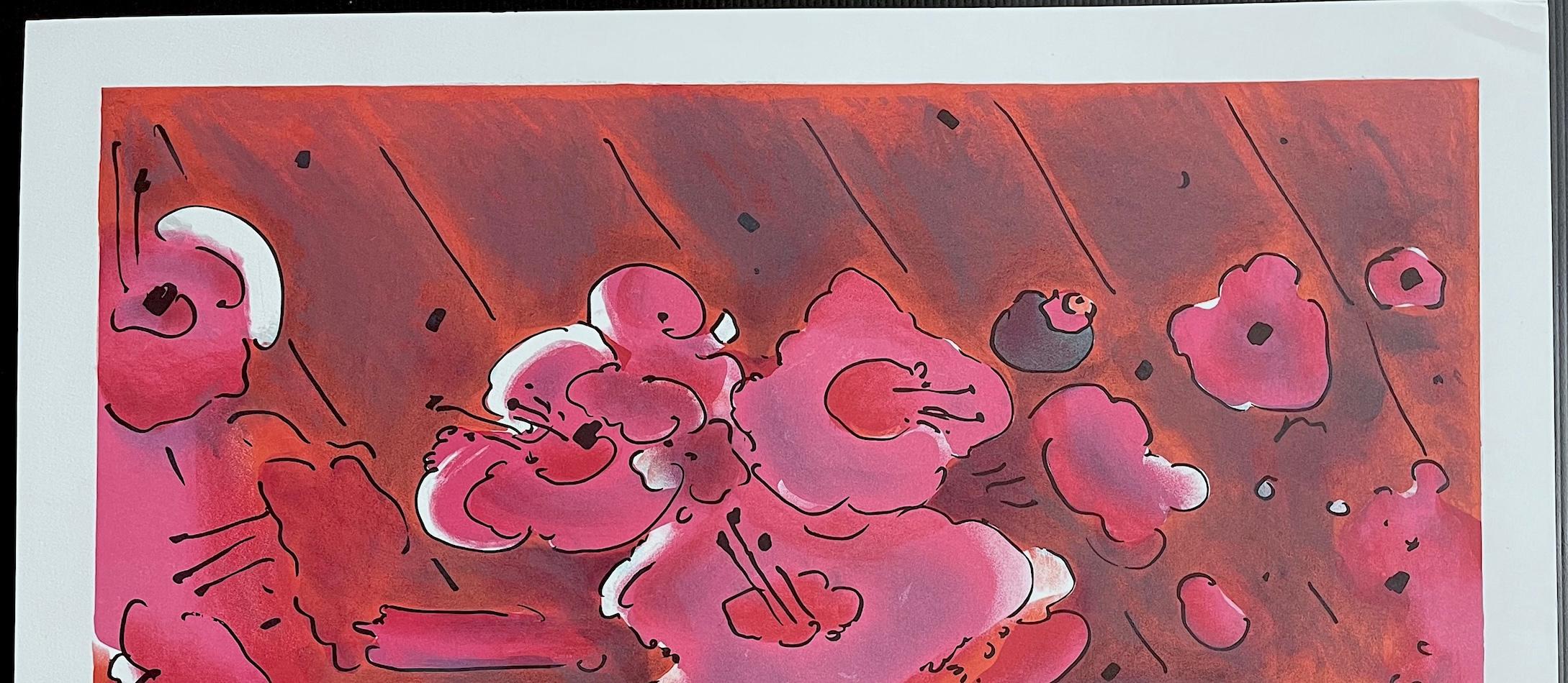 MARILYN'S FLOWERS II, lithographie signée, floral abstrait, orange, rose, Brown en vente 1