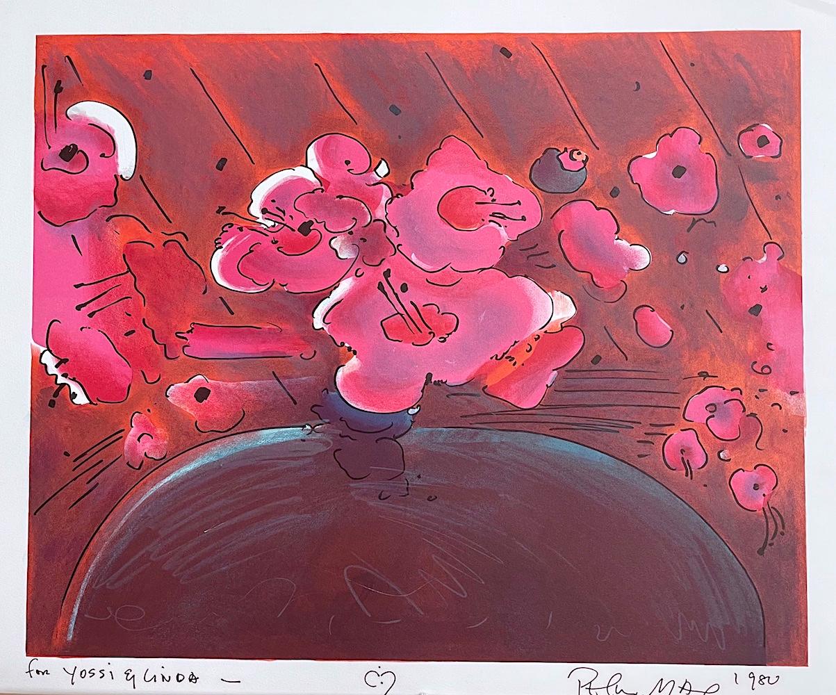 Peter Max Interior Print - MARILYN'S FLOWERS II, Signed Lithograph, Abstract Floral, Orange, Pink, Brown