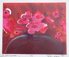 Vintage MARILYN'S FLOWERS II, Signed Lithograph, Abstract Floral, Orange, Pink, Brown