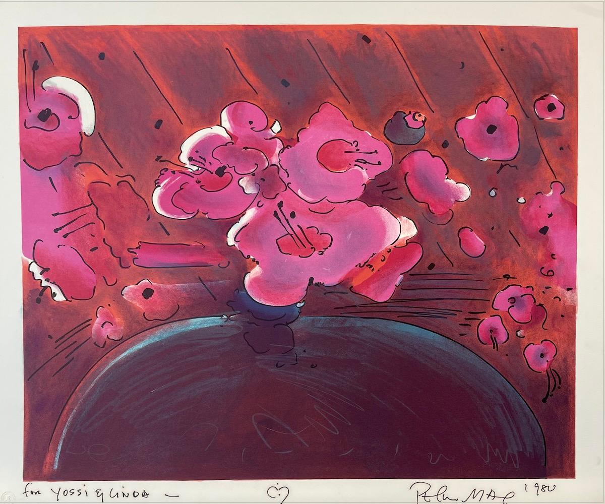 FLORES DE MARILYN II, Litografía firmada, Floral abstracto, Naranja, Rosa, Marrón