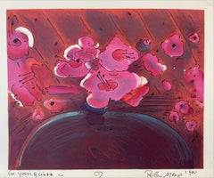 FLORES DE MARILYN II, Litografía firmada, Floral abstracto, Naranja, Rosa, Marrón