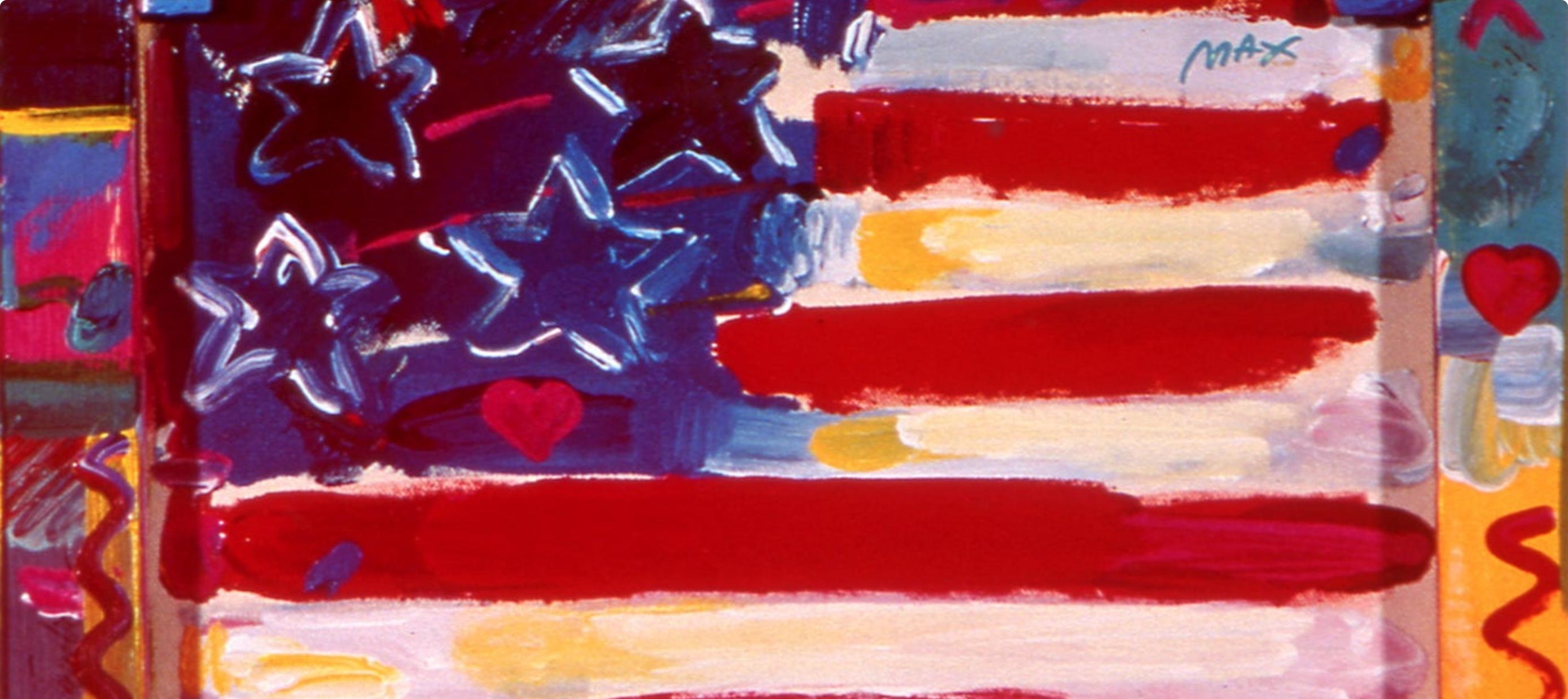 Max, Drapeau avec cœur-Leningrad, signé à la main, édition officielle, Peter Max (d'après) en vente 1