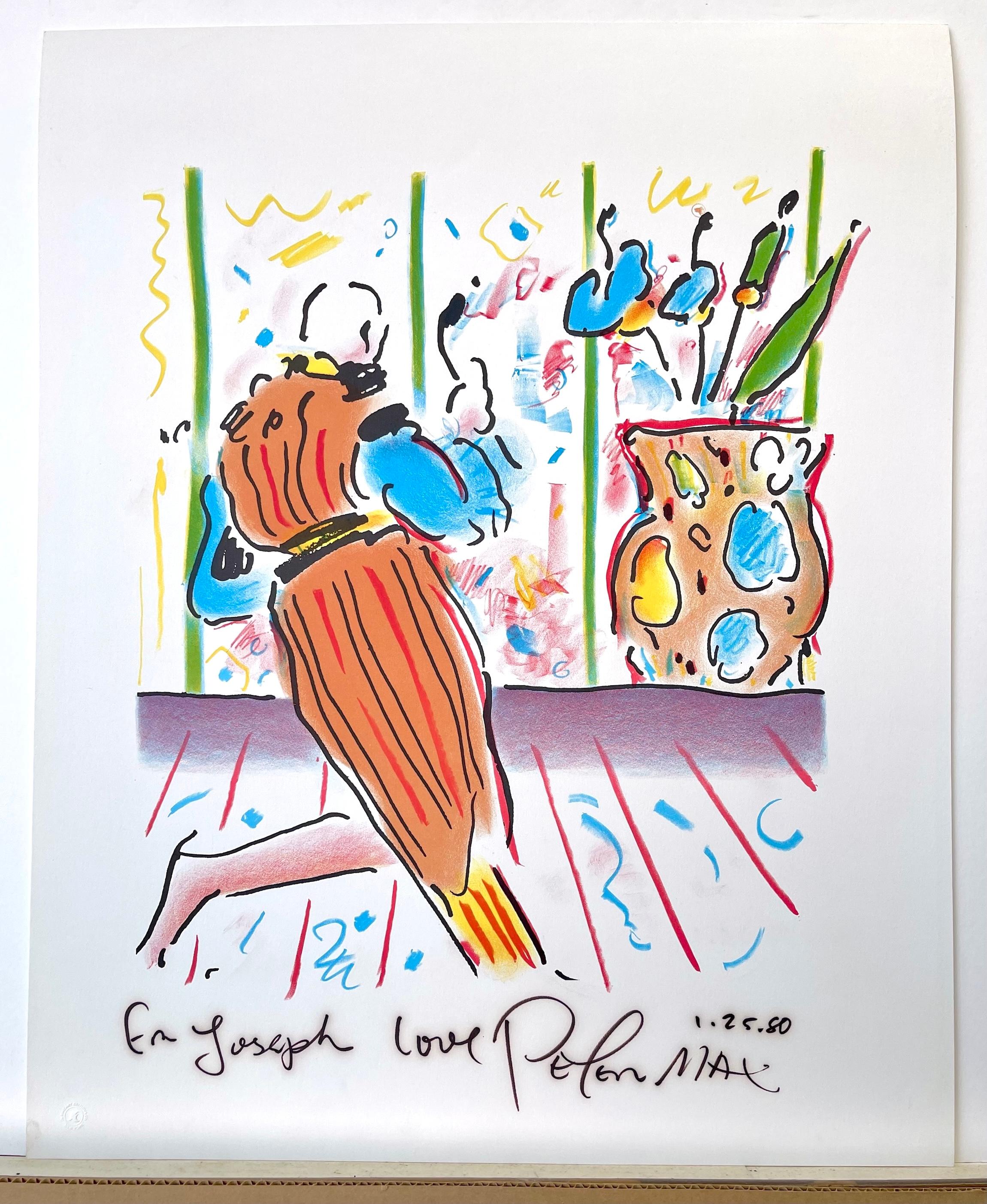 MONK AND VASE Signierte Lithographie, Pop-Art-Interieur, gestreifter Robe, Bodenvase im Angebot 4