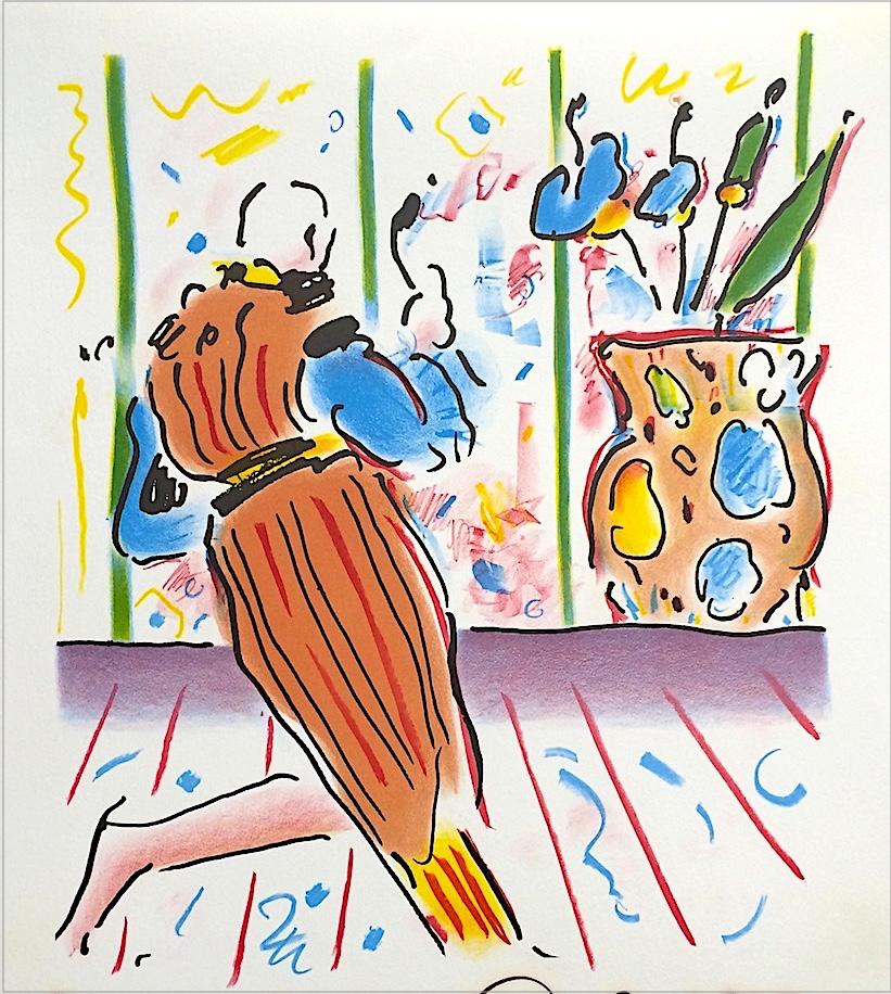 MONK AND VASE Signed Lithograph, Pop Art Interior, Striped Robe, Floor Vase