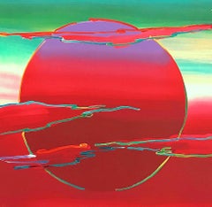 NEW MOON Signed Lithograph, Red Moon, Zen Monk, Umbrella, Meditation