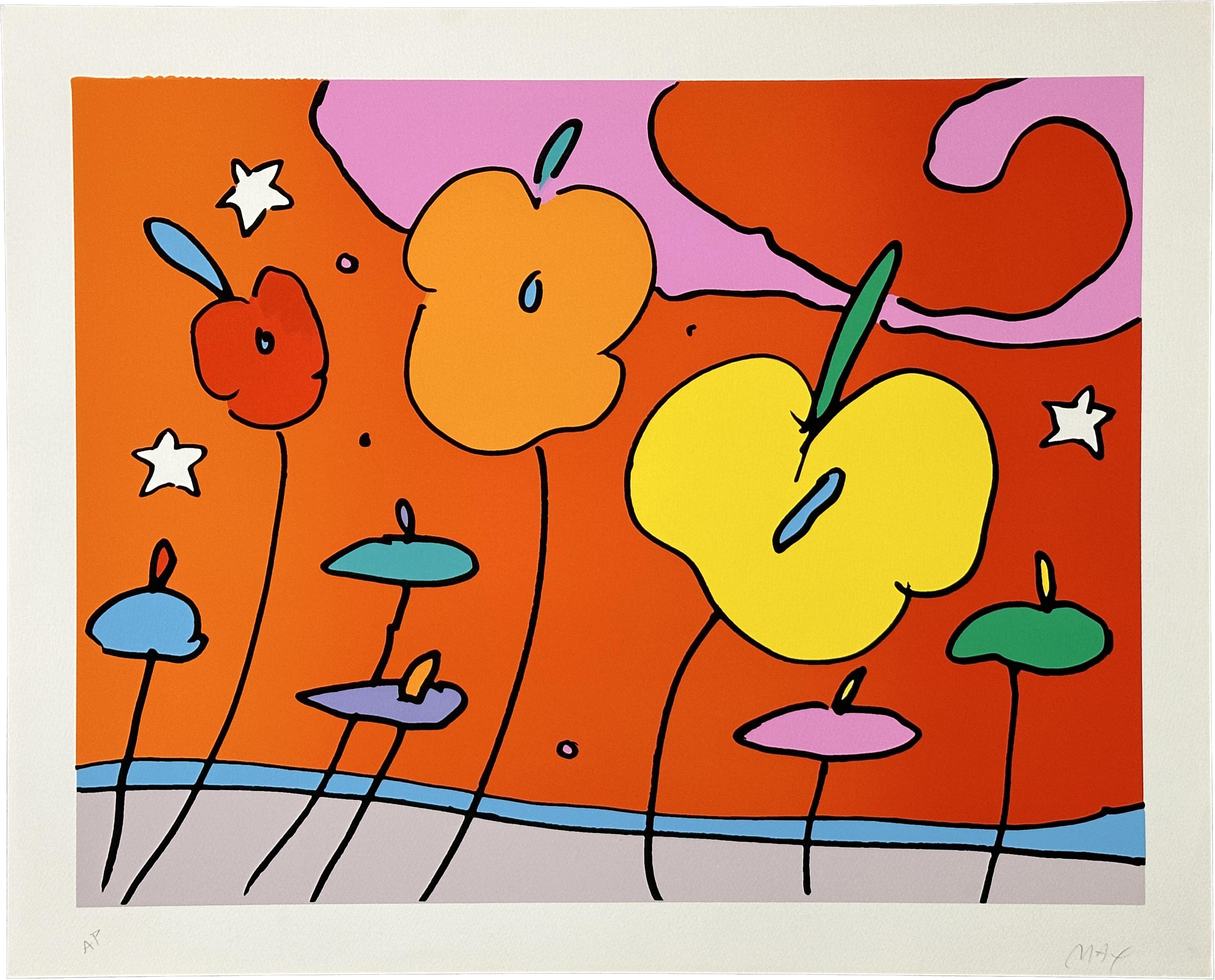 Peter Max Landscape Print – Nachtblumen 1977 Signierter Siebdruck in limitierter Auflage