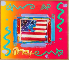 Peter Max "Flag with Heart" Acrylic Overpaint Lithograph Signed Framed