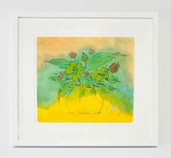 Peter Max Floral Mixed Media, Signed, Framed, Unique, 1990, Flower Vase