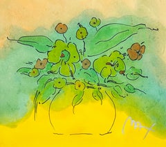 Peter Max Floral Mixed Media, Signed, Framed, Unique, 1990, Flower Vase
