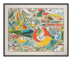 Peter Max Flower Abstract Color Lithograph Hand Signed Vintage Pop Artwork Vase
