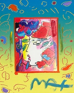 Peter Max tecnica mista, firmato, incorniciato, unico, 1998, ritratto