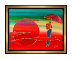Peter Max New Moon Cosmic Silkscreen Hand Signed Large Pop Art Umbrella Man SBO