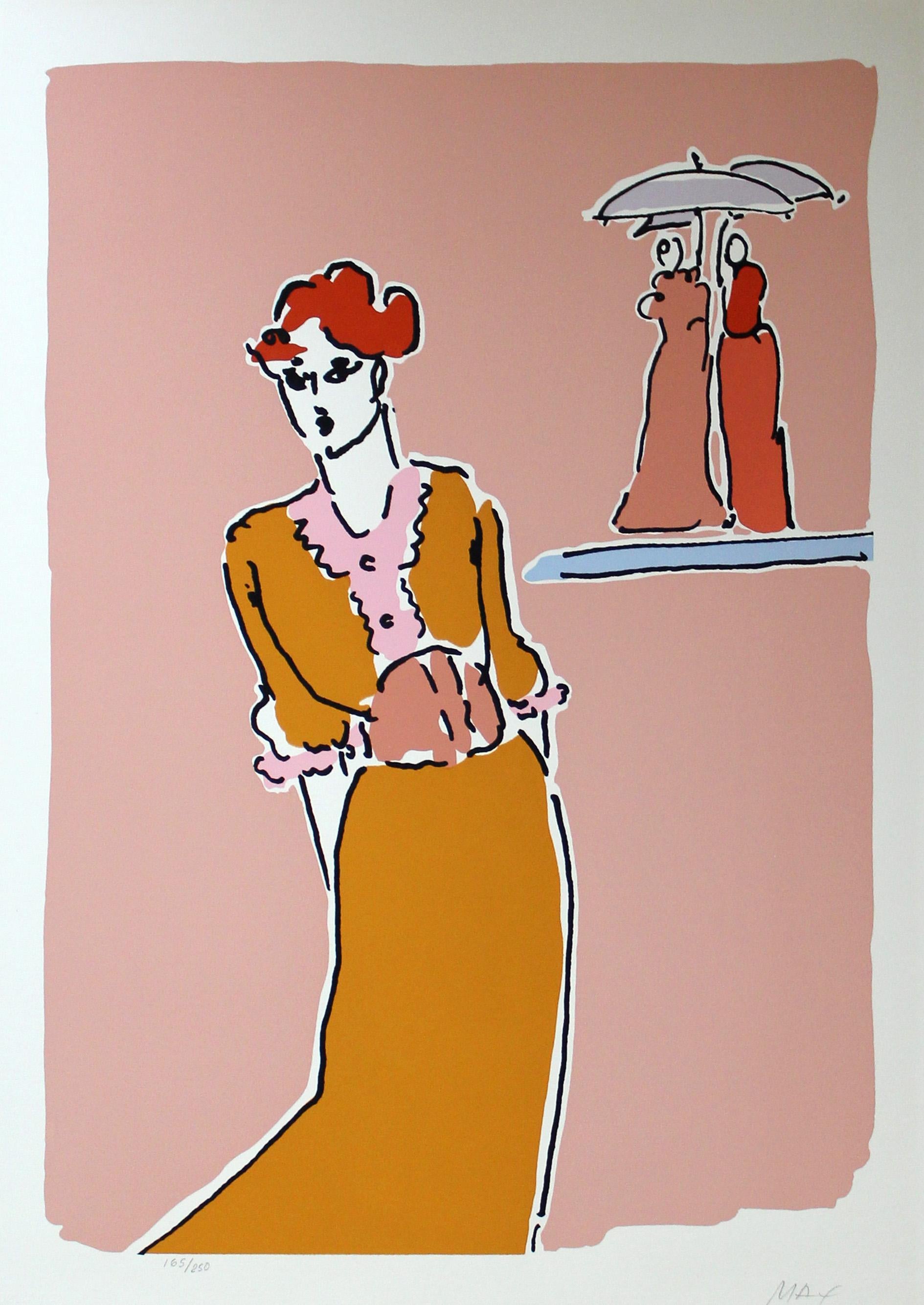 Peter Max Original 1970s Serigraph Women Umbrella Rare Framed 1