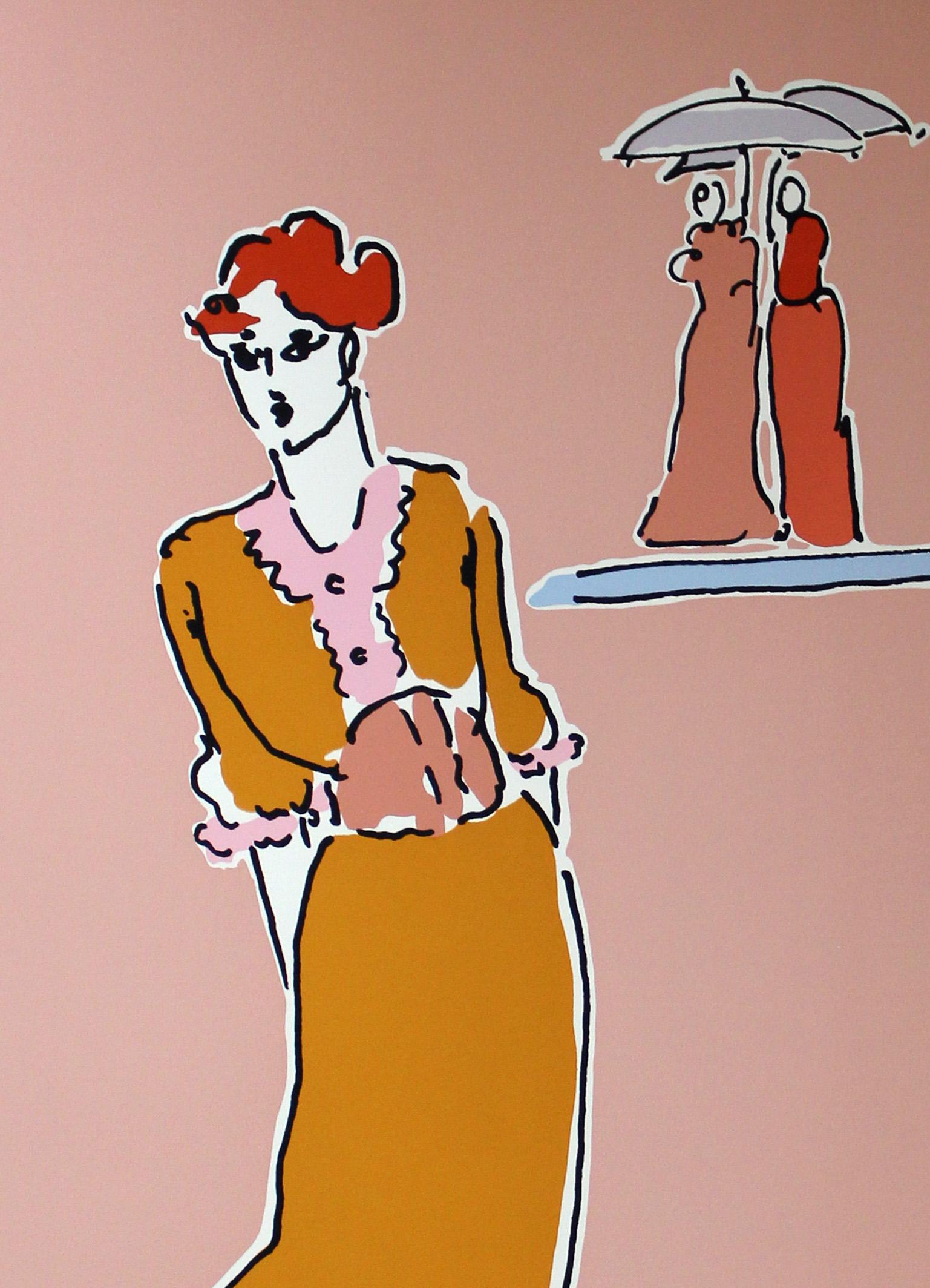 Peter Max Original 1970s Serigraph Women Umbrella Rare Framed 2