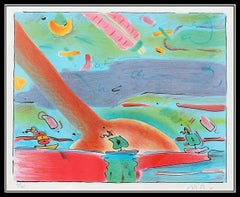 Peter Max Original Color Lithograph Hand Signed Sailboats Vintage Pop Artwork