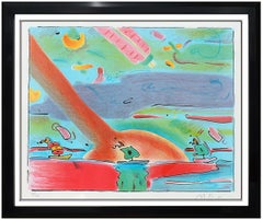 Peter Max Original Color Lithograph Hand Signed Sailboats Vintage Pop Artwork