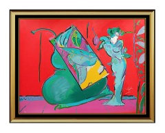 PETER MAX Original Color Silkscreen Large Hand Signed Lady Red Vase Flowers Art