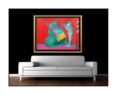 PETER MAX Original Color Silkscreen Large Hand Signed Lady Red Vase Flowers Art