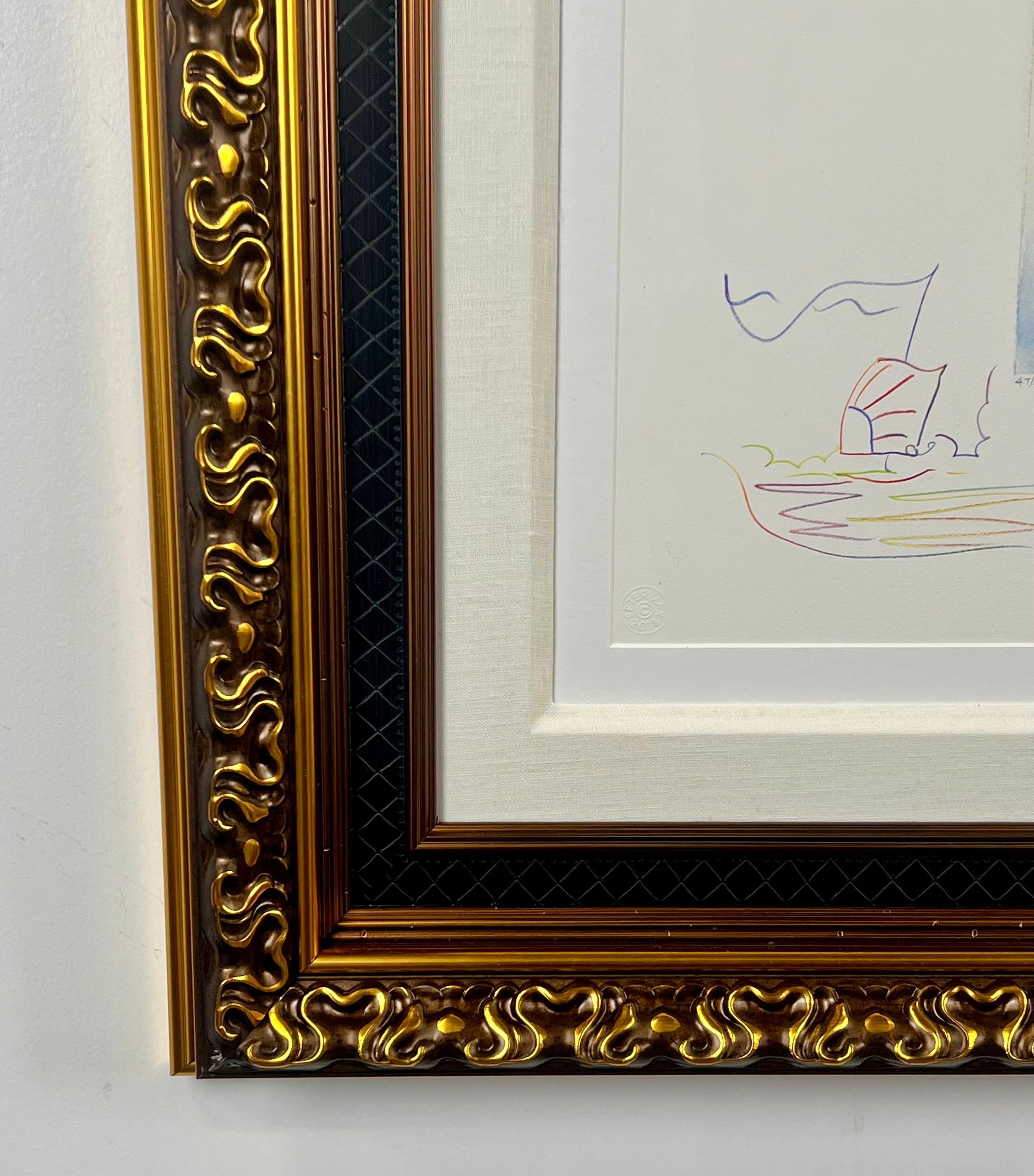 Peter Max Umbrella Man III (Angel with Heart/Sailboat) Hand Colored Etching 2018 For Sale 9