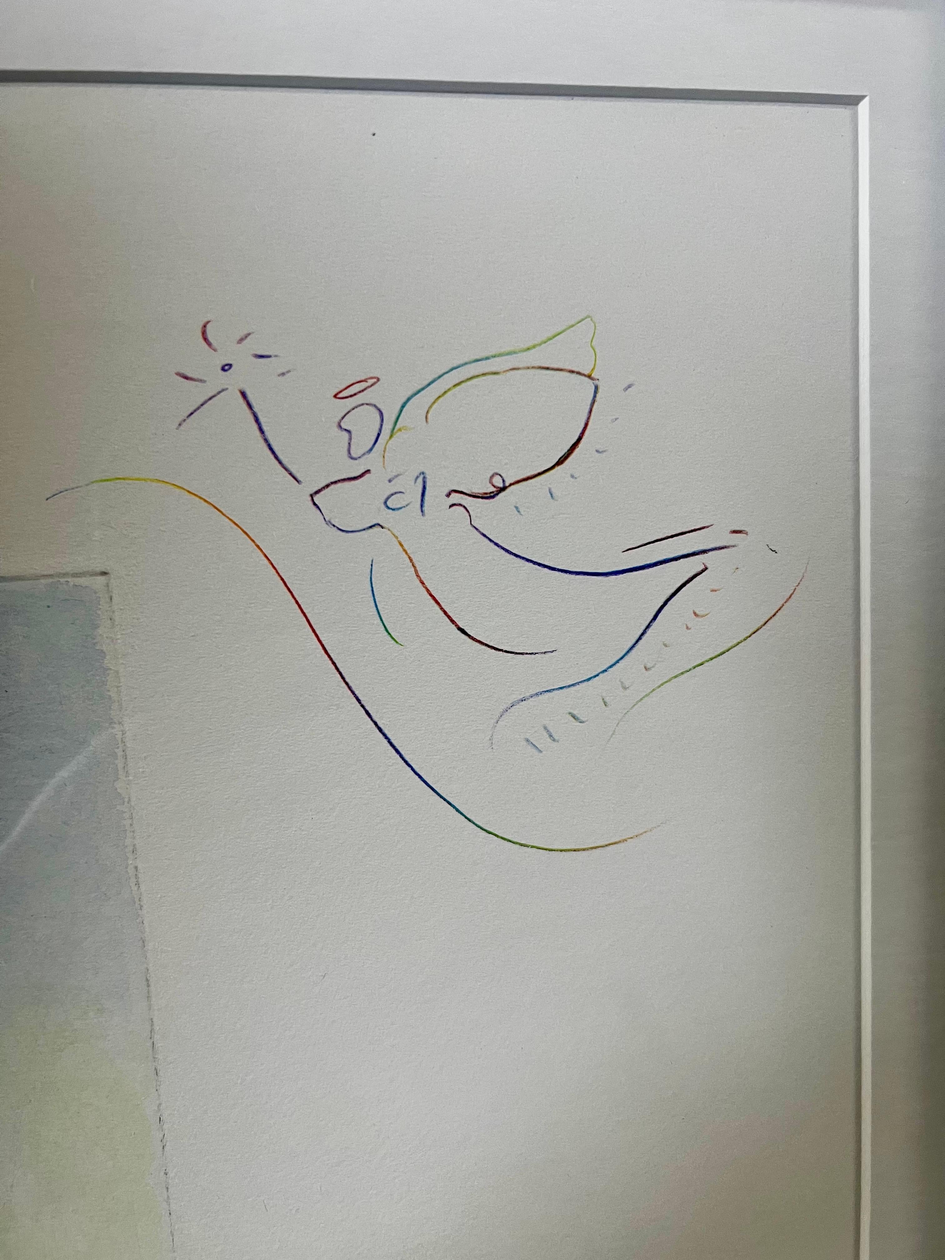 Peter Max Umbrella Man III (Angel with Heart/Sailboat) Hand Colored Etching 2018 For Sale 7