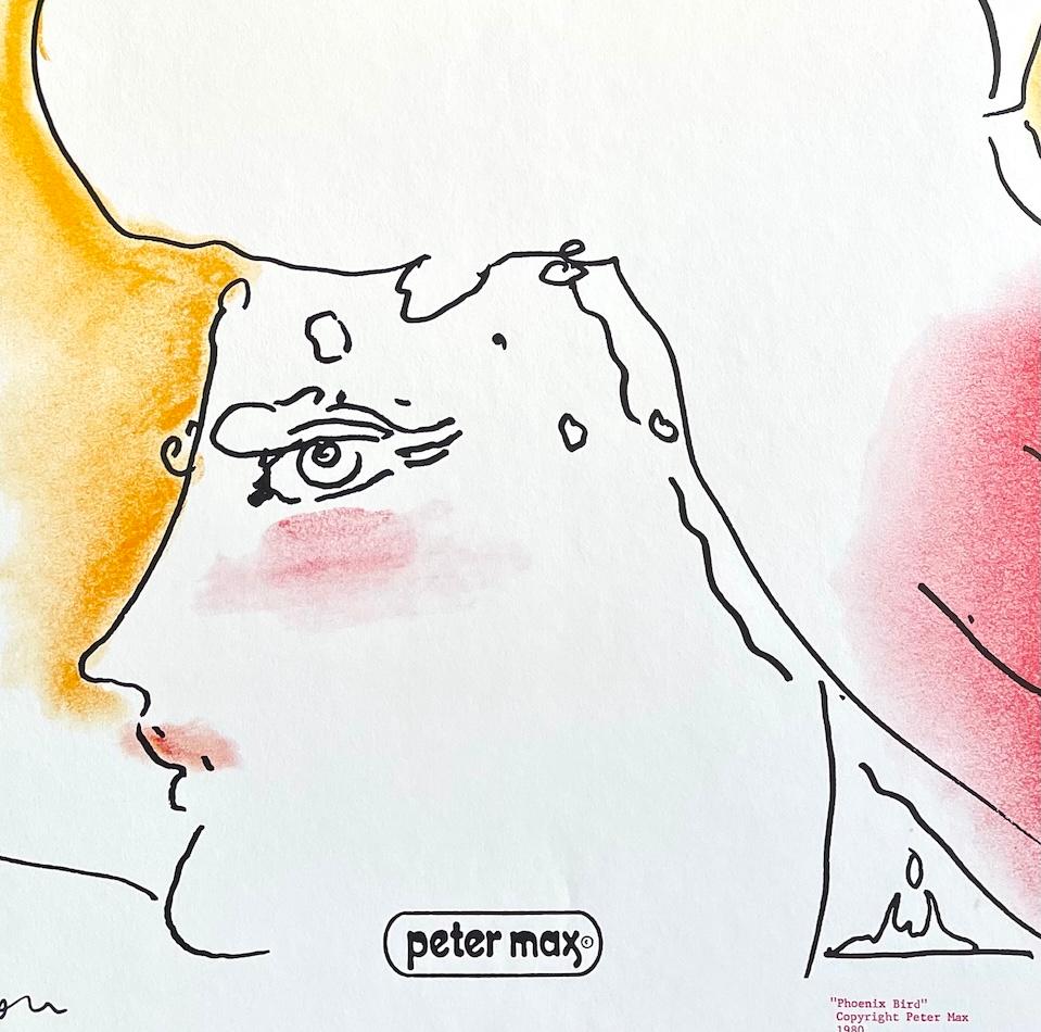PHOENIX BIRD Lithograph Portrait, Woman, Exotic Bird, Classic Mythology, Pop Art - Gray Abstract Print by Peter Max