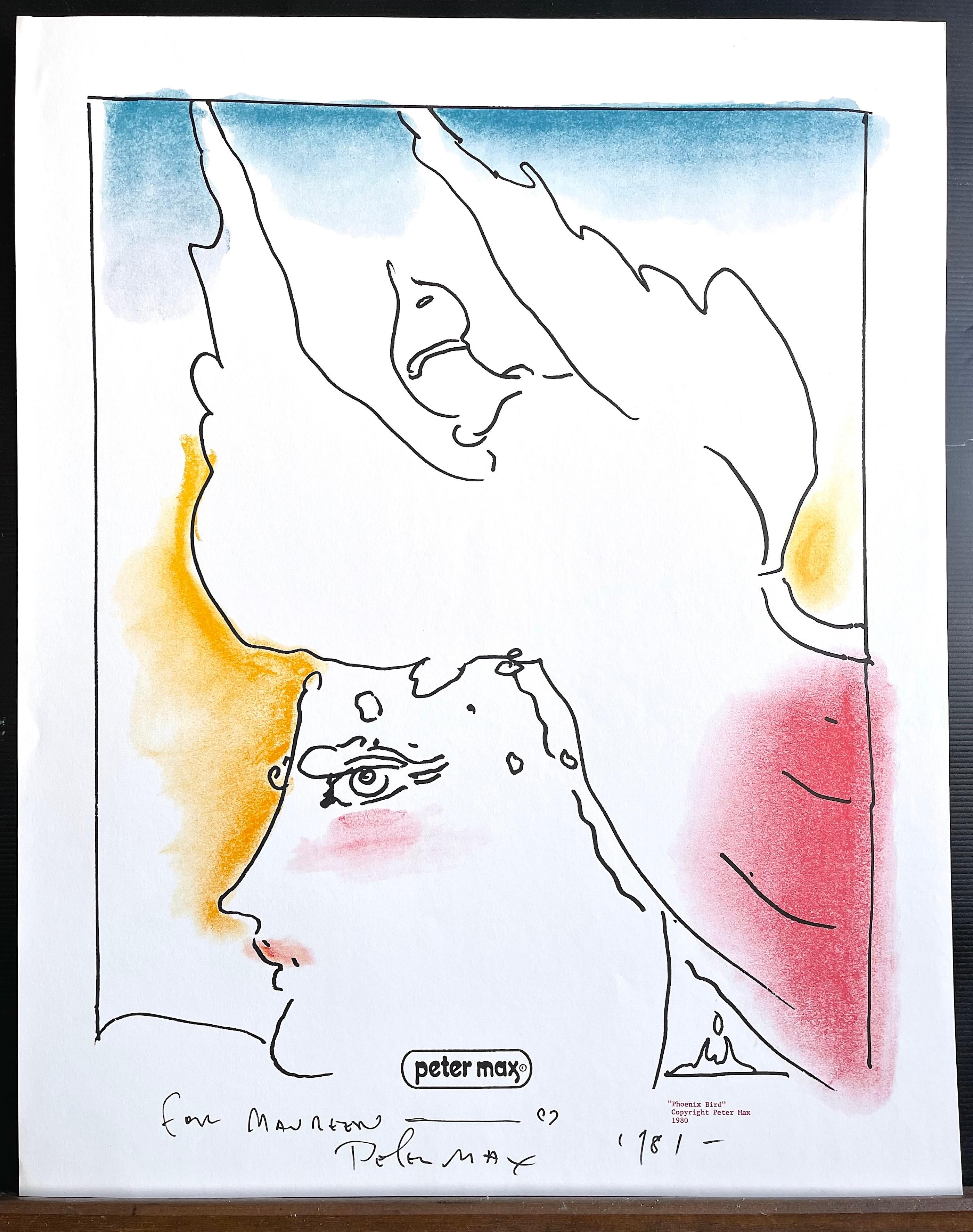 PHOENIX BIRD Lithograph Portrait, Woman, Exotic Bird, Classic Mythology, Pop Art For Sale 4