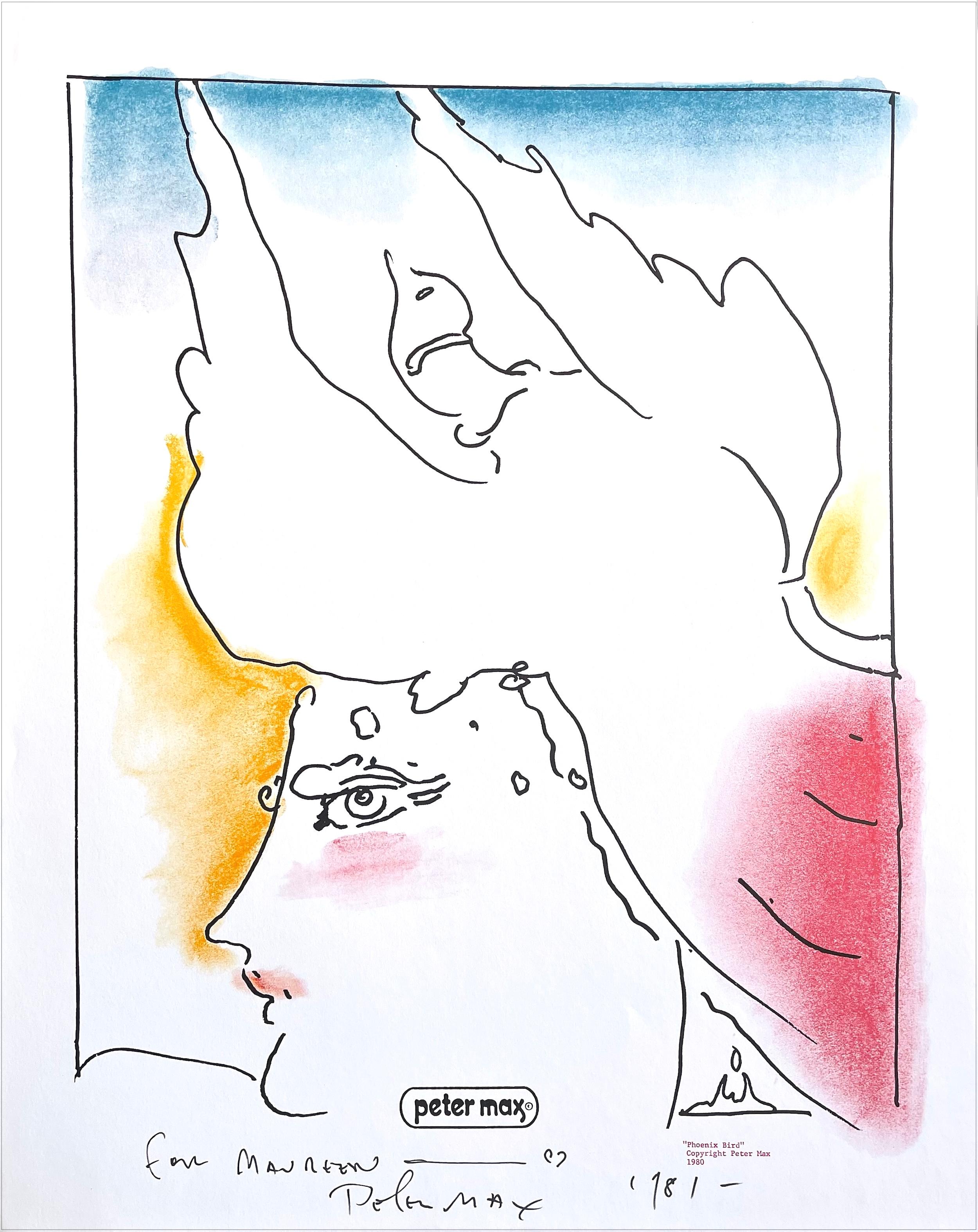 PHOENIX BIRD Lithograph Portrait, Woman, Exotic Bird, Classic Mythology, Pop Art