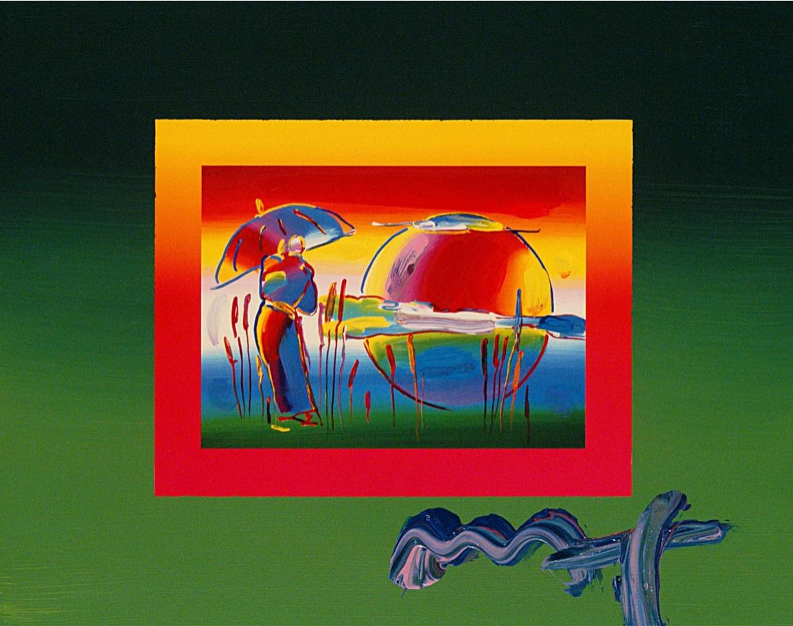 Peter Max Figurative Print - Rainbow Umbrella Man On Blends