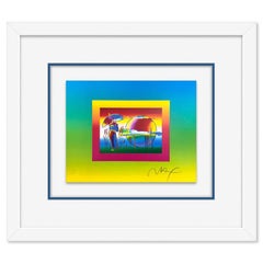 Gerahmte Lithographie „Rainbow Umbrella Man on Blends“ in limitierter Auflage
