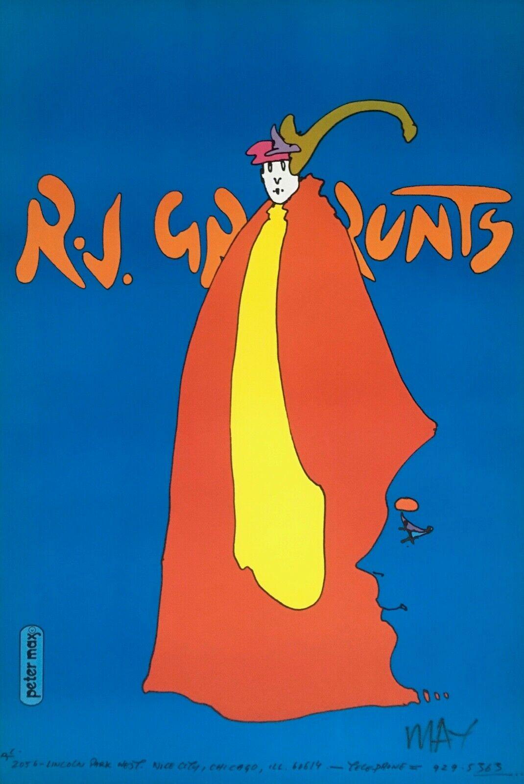 Peter Max Landscape Print - R.J. Grunts, Prince of Blue, Signed Original 1969 Vintage Litho Psychedelic 