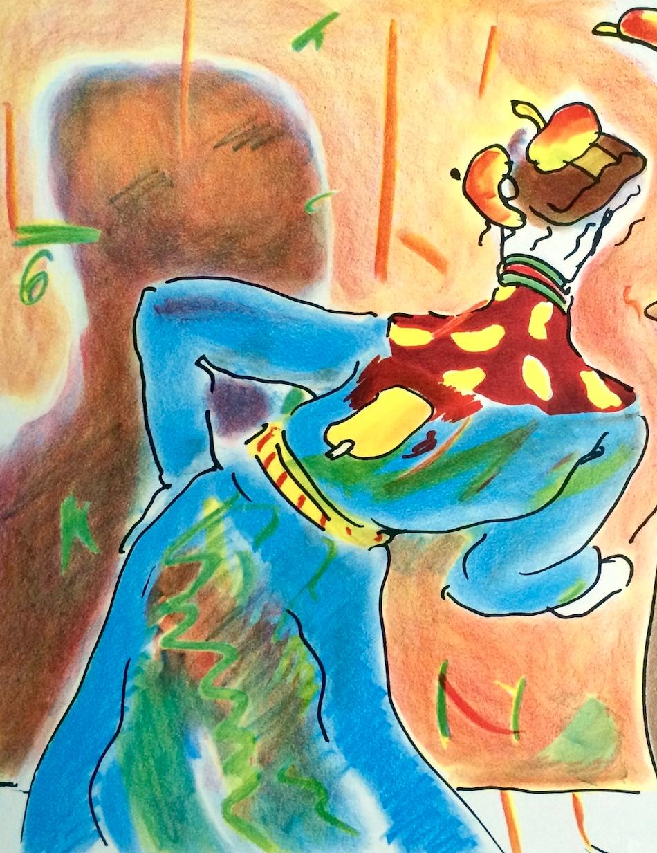 ROBED MAN AND VASE Signed Lithograph, Monk, Abstract Flowers, Fantasy Interior - Pop Art Print by Peter Max
