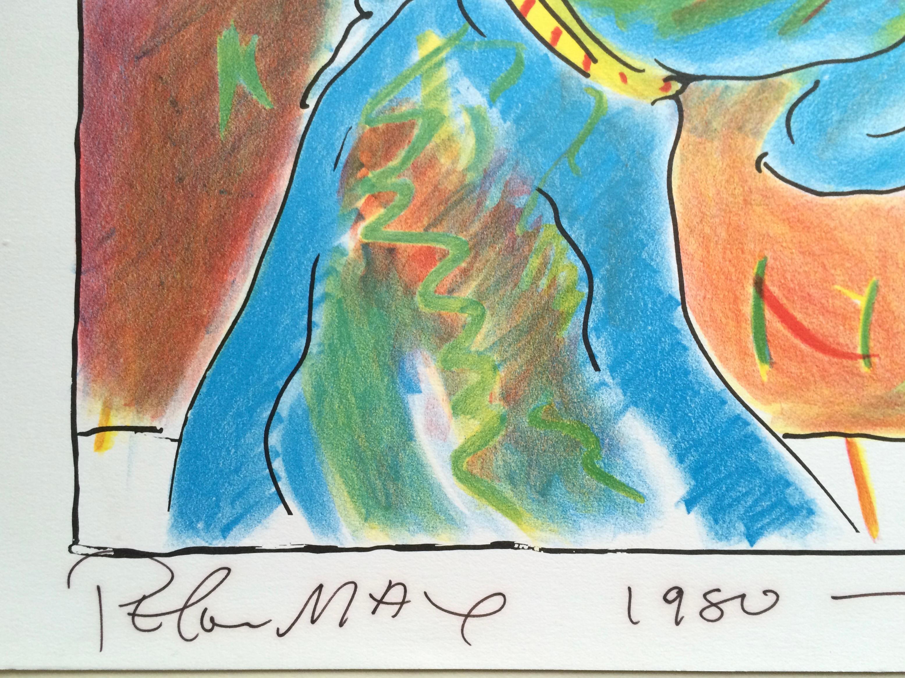 ROBED MAN AND VASE Signed Lithograph, Monk, Abstract Flowers, Fantasy Interior For Sale 1